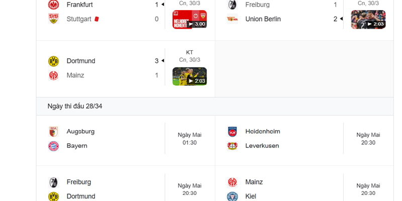 Thời gian giao tranh Bundesliga